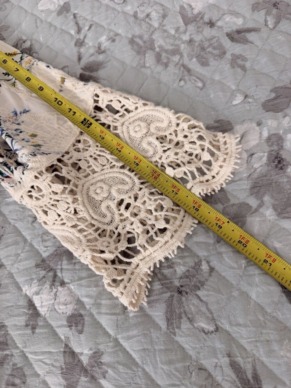 Solitaire XL Floral Crochet Lace Kimono Cardigan Boho Open Front Duster White - Picture 7 of 11